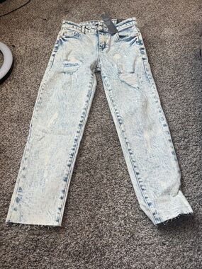 Tractr Light Blue Acid Wash Distressed Straight Leg Jeans